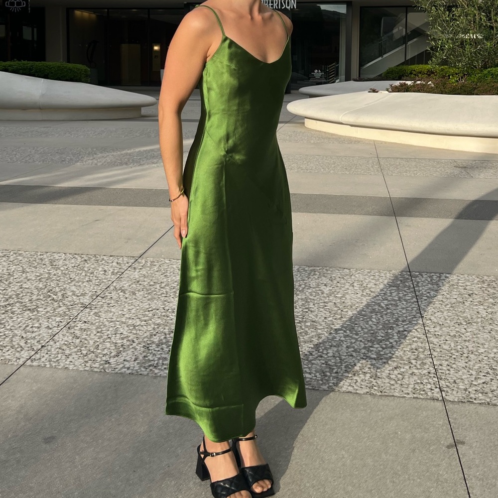 Oak + Fort Slip Midi Dress, Green XS